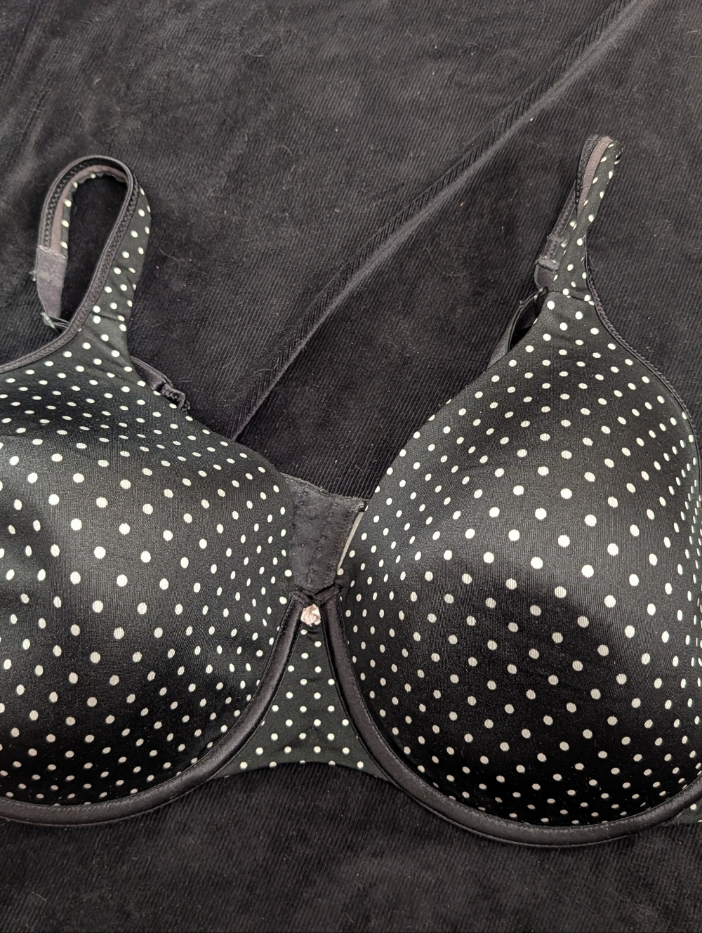 Hanes Black Bra with White Polka Dots